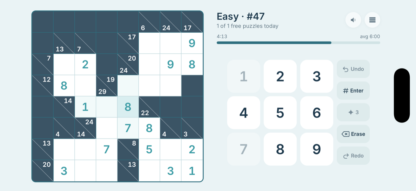The grid in landscape, runs on the left and controls on the right