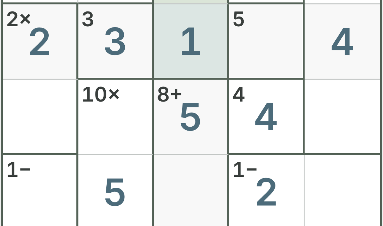 A hint answering the selected cell, with two left on the counter