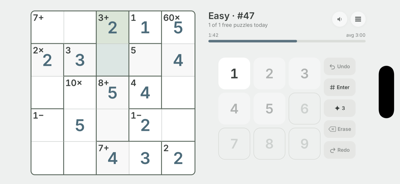 The board in landscape, grid on the left and controls on the right