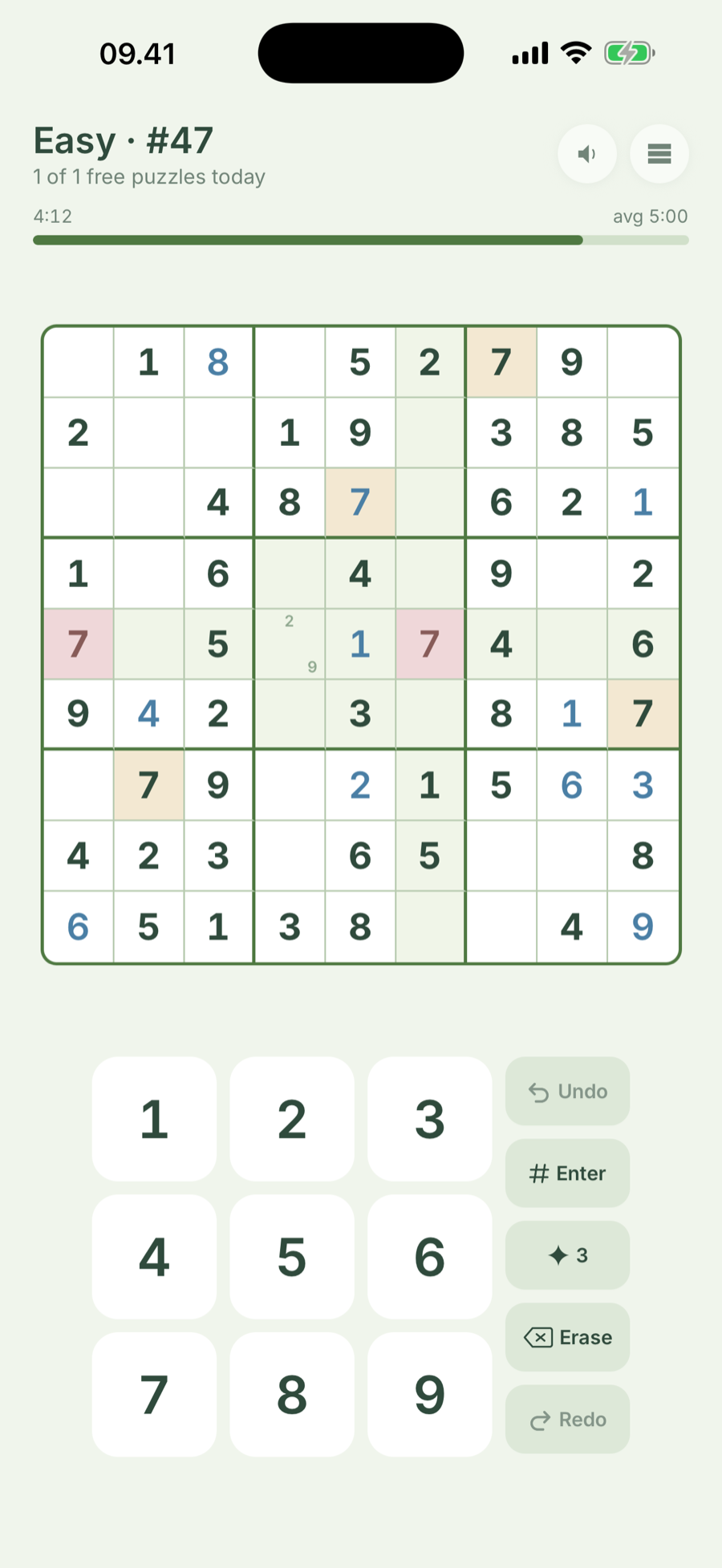 A wrong digit tinted, with every other instance of it lit across the grid