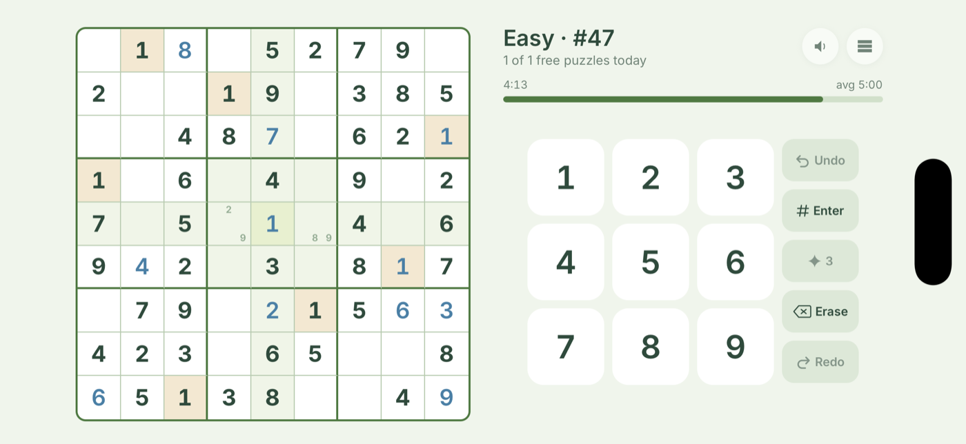 The board in landscape, grid on the left and controls on the right